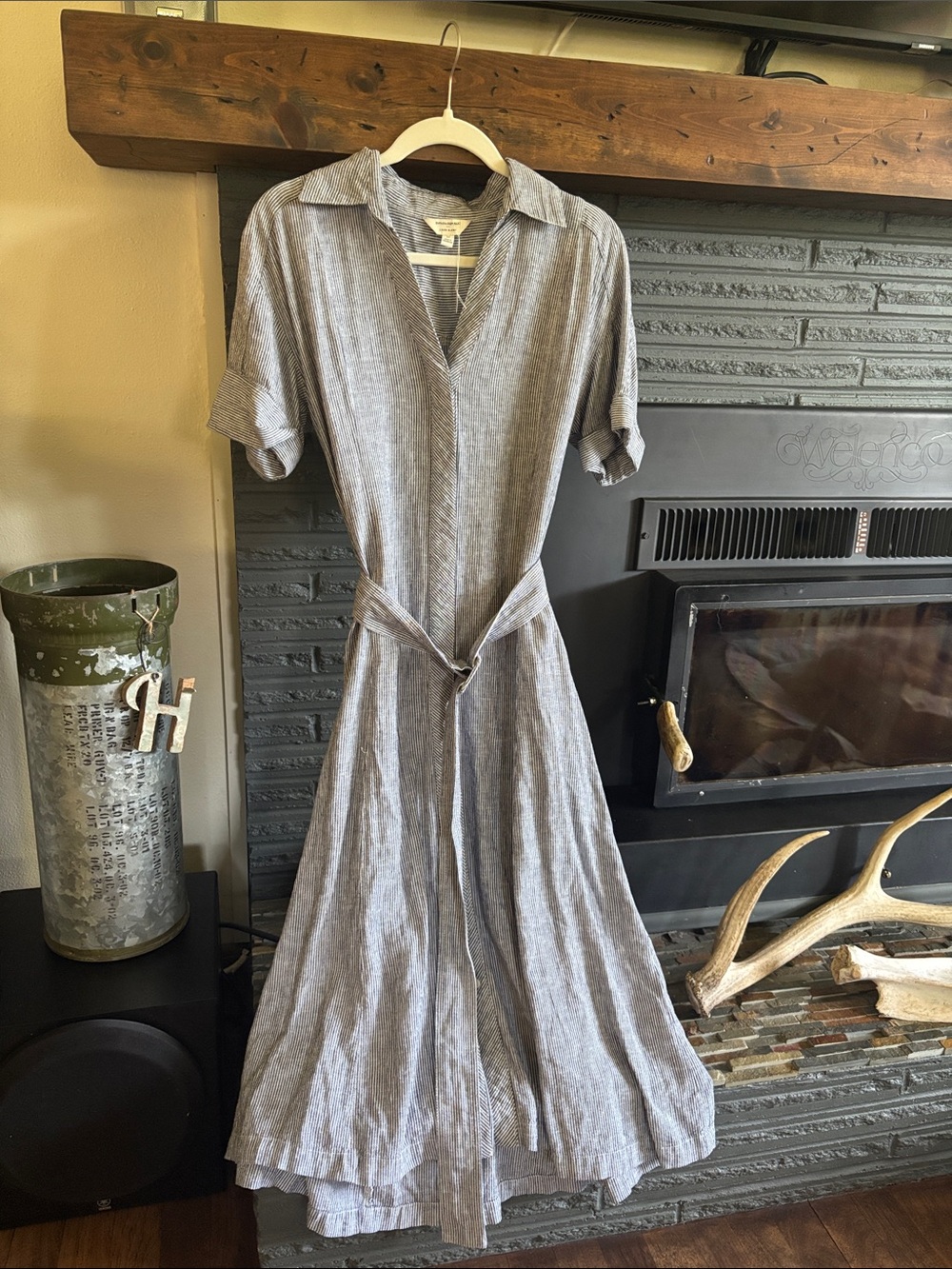 Banana Republic Light Navy Linen Midi Dress with Tie Waist